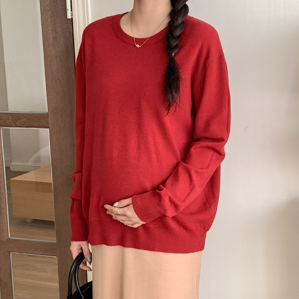 Maternity*Moist loose fit round knit