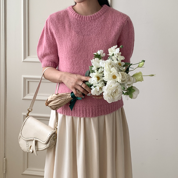 Maternity*Candy Wool Puff Short Sleeve Knit