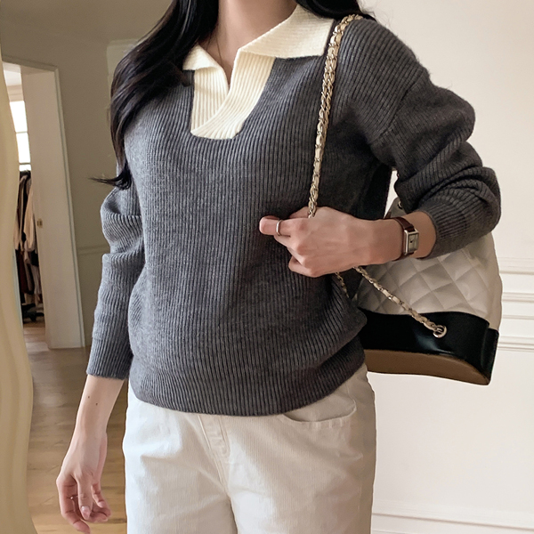 Maternity*Color blocking collar knit