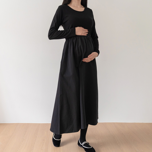 Maternity*Layered Pocket Long Sleeve Maternity Dress