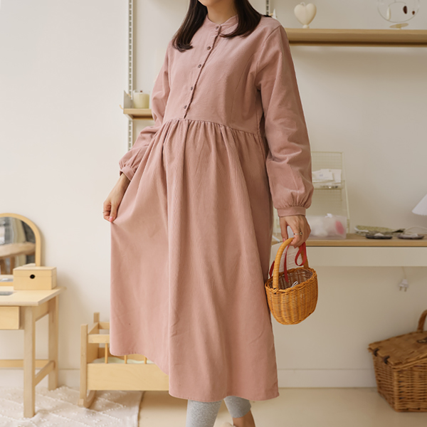 Maternity*Corduroy button maternity dress (breastfeeding possible)