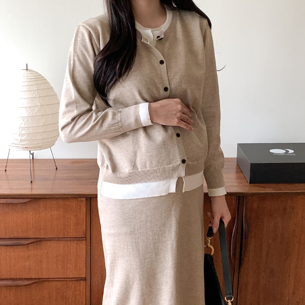 Maternity*Layered Cardigan Skirt Two-Piece Set