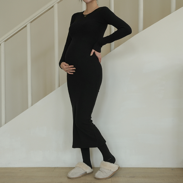 Maternity*Round Slim Ribbed Maternity Dress