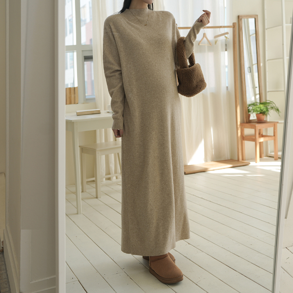 Maternity*Maxi half-polar knit maternity dress