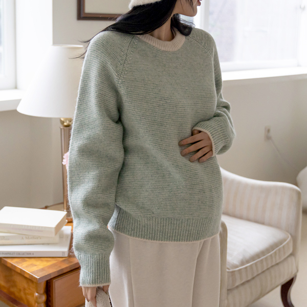 Maternity*Double-weave color raglan wool knit