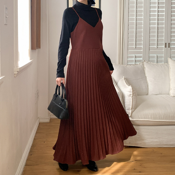 Maternity*Wool Velvet Pleated Maternity Dress