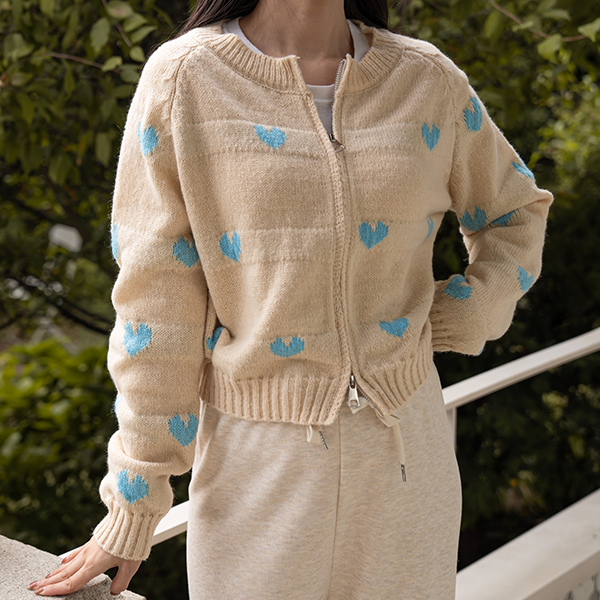 Maternity*Heart Pong Knit Zip-up Cardigan