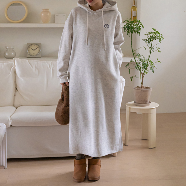 Maternity*Easy loose fit hooded embroidered maternity dress (ver.napping)