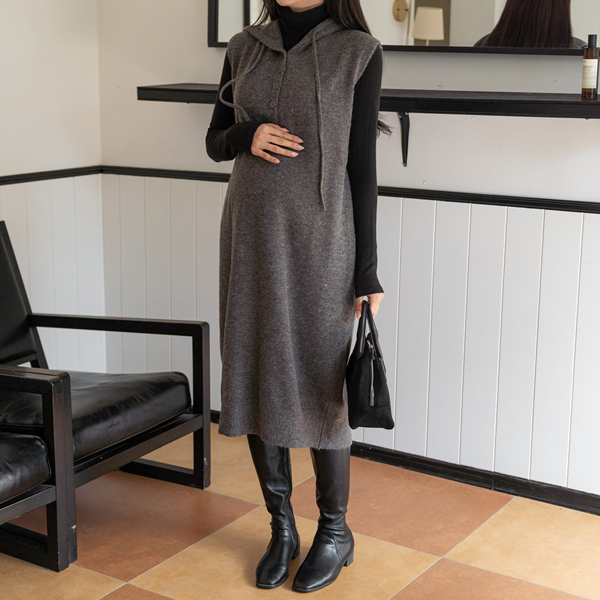 Maternity*Hooded Vest Knit Maternity Dress