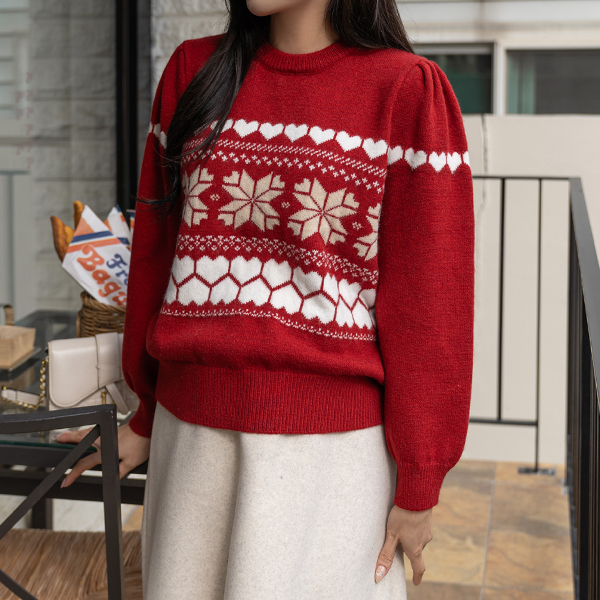 Maternity*Heart Snowflake Puff Knit