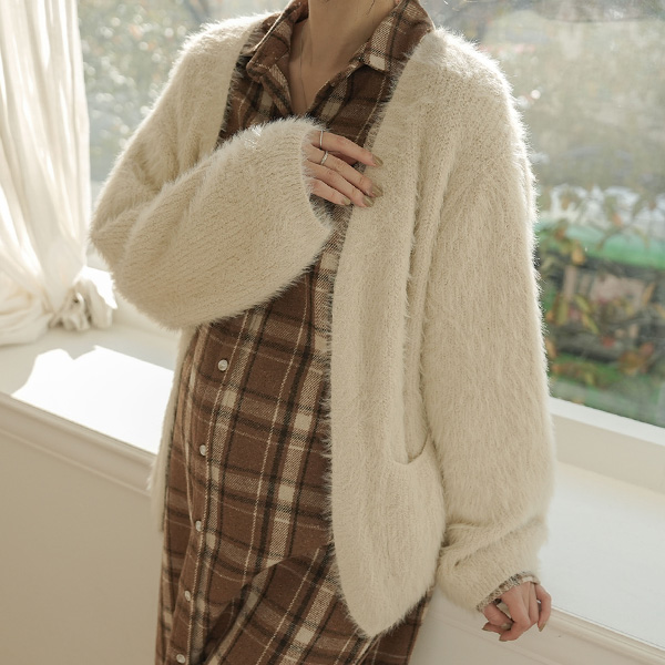 Maternity*Soft Non-Closed Fur Cardigan