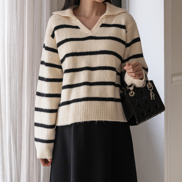 Maternity* V-open single-breasted collar knit