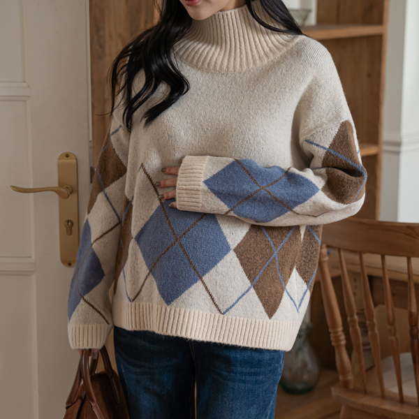 Maternity*Argyle high neck double knit