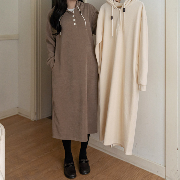 Maternity*Hooded leather stopper knit maternity dress