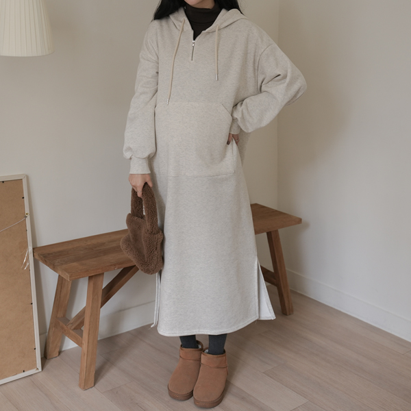 Maternity*Hooded Half Zip-up Maternity Dress