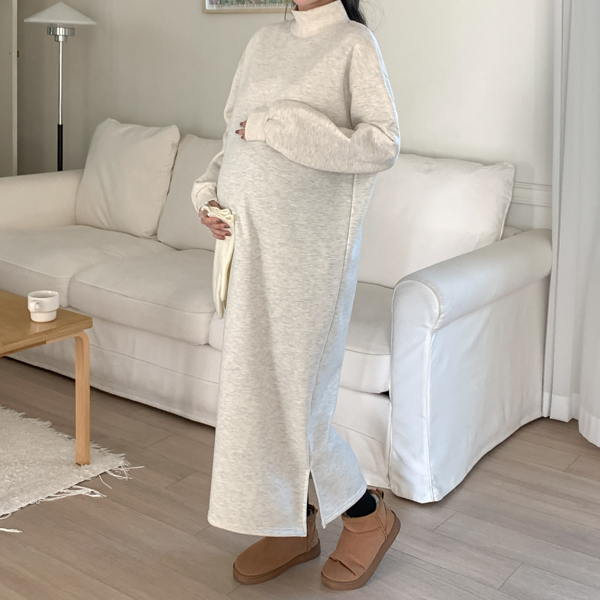 Maternity*Warm half-neck fleece maternity dress