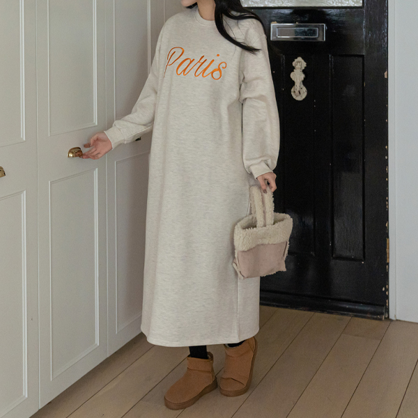 Maternity*Paris embroidery fleece maternity dress