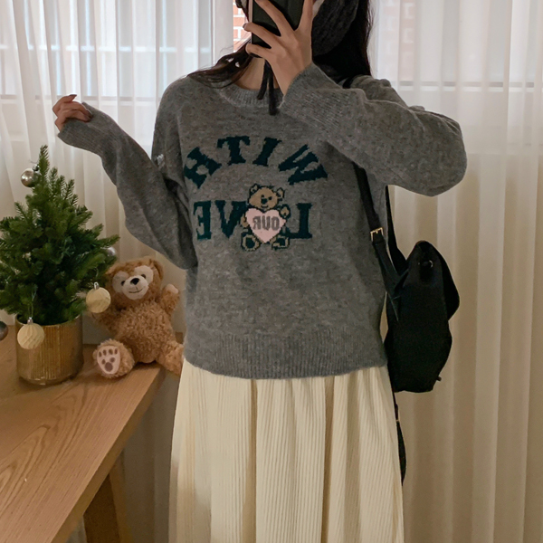 Maternity*Lettering Bear Round Knit