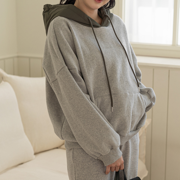 Maternity*Padding color blocking hooded sweatshirt