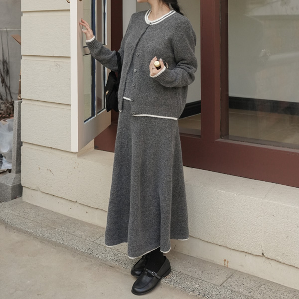 Maternity*Charcoal Wool Knit Top and Bottom Set (Cardigan SET/3pcs)