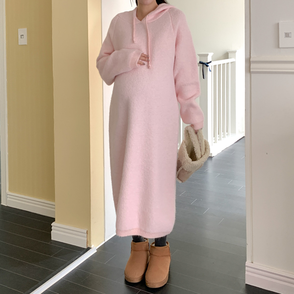 Maternity*Cozy Hooded Wool Maternity Dress