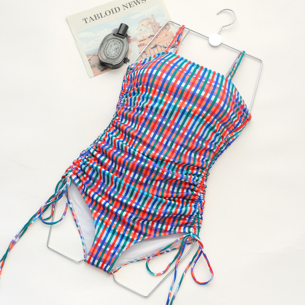 <font color="bb4b57"><b>[New product discount + free shipping]</b></font><br> Maternity*Check pop string swimsuit