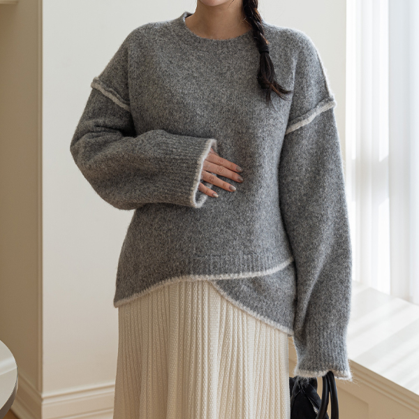 Maternity*Unbalanced color matching mohair knit