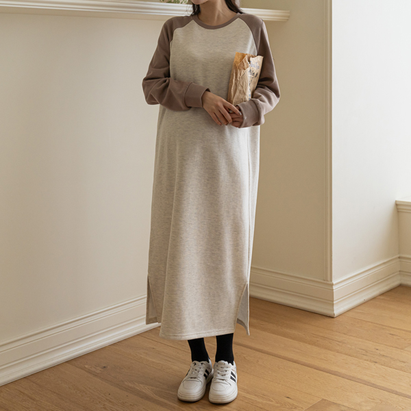 Maternity*Cozy color matching raglan sleeve maternity dress