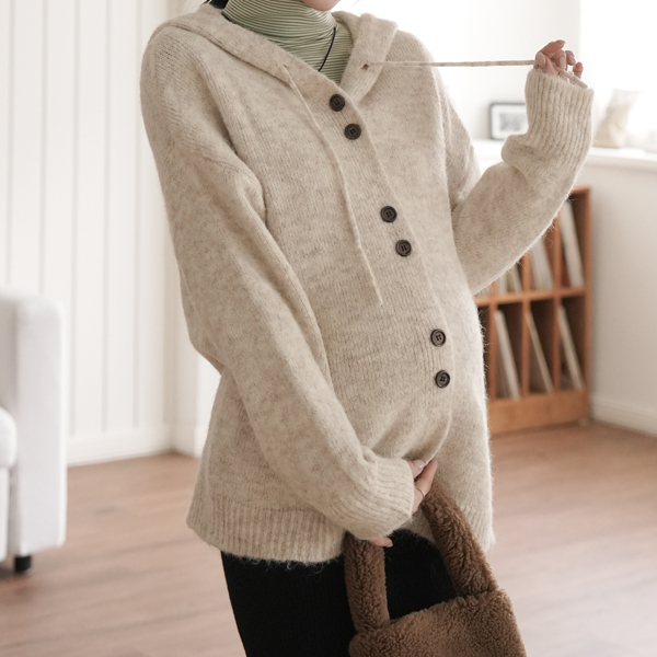 Maternity*Snowman Double Button Hooded Cardigan (Viscose 70)