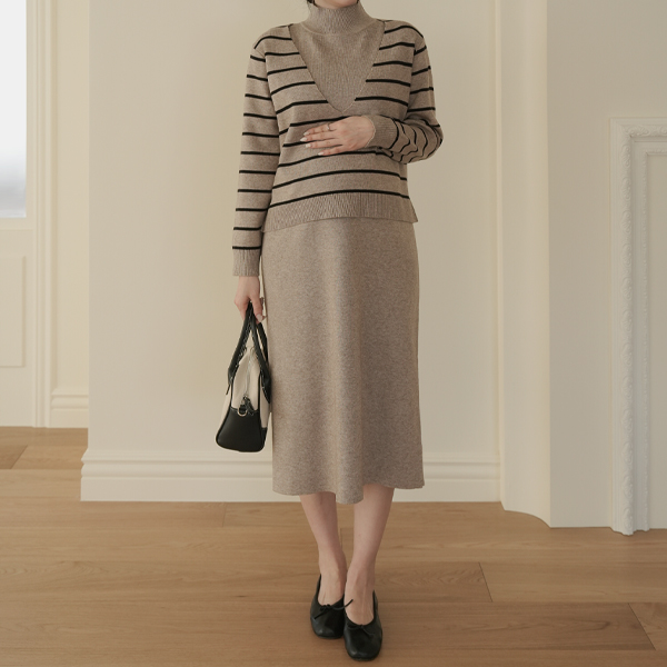 Maternity*V-neck knit set maternity one-piece dress