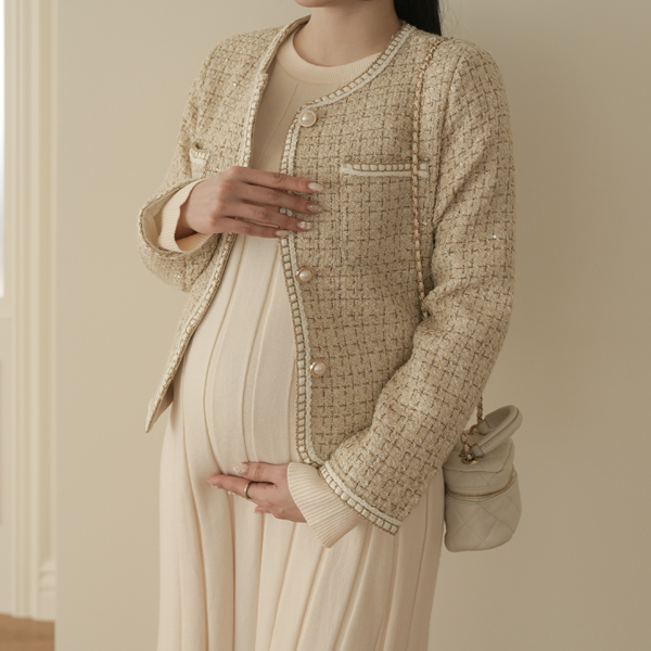 Maternity*Trimming pearl tweed jacket