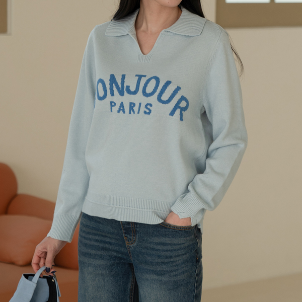 Maternity*Bonjour lettering collar knit