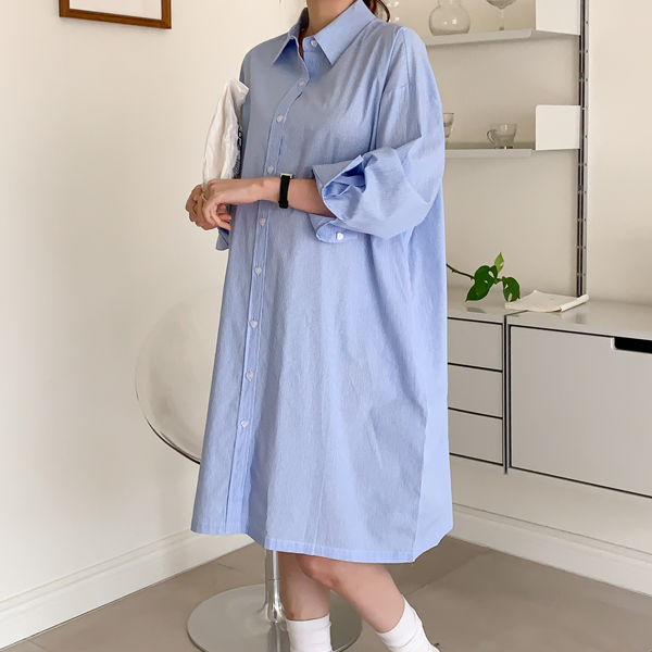 [S-made]Maternity*Heart Button Striped Shirt Maternity Dress (Nursing Possible)