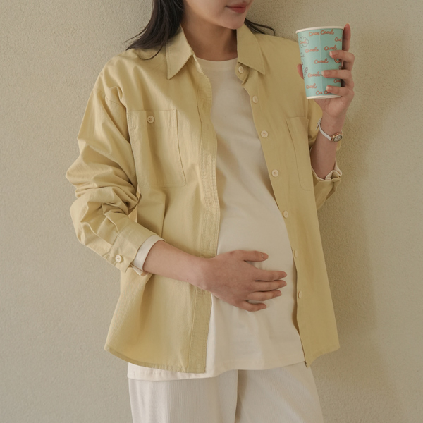 Maternity*Pastel Pocket Button Shirt