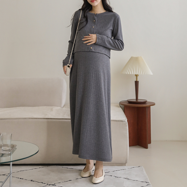 Maternity*Lienjjondeuk Cardigan Set Maternity One-Piece