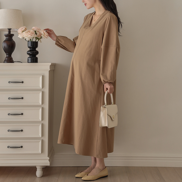 Maternity*Honey Cotton V-Neck Maternity Dress