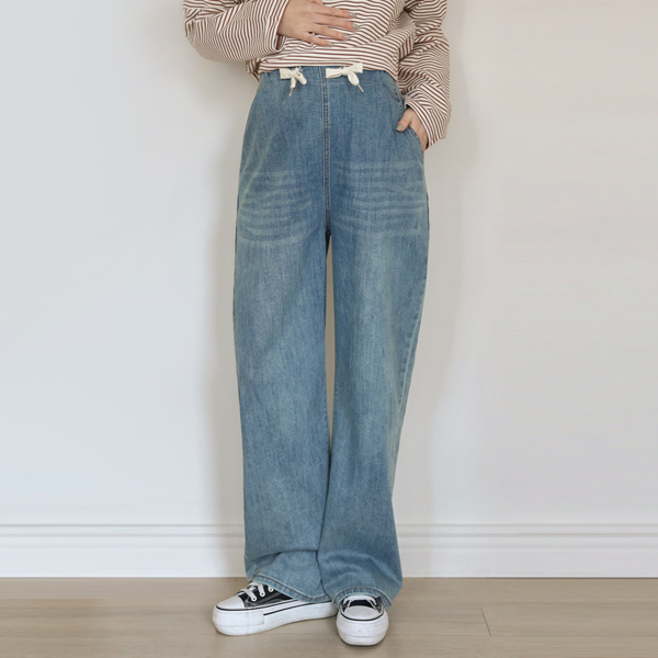 Maternity*Pocket denim wide stopper maternity pants