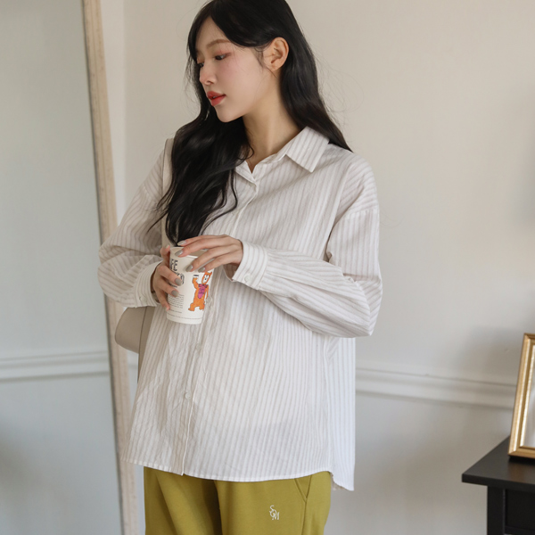 Maternity*Cotton Stripe Overfit Shirt