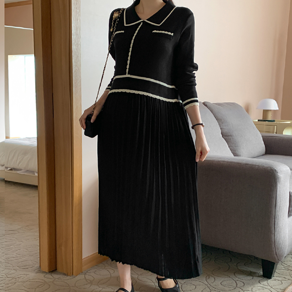Maternity*Cami wave color collar maternity dress