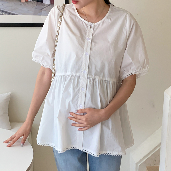 Maternity*Lace A-line Baby Doll Maternity Blouse (Nursing Available)