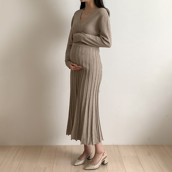 Maternity*Lily Wrap Pleated Adjustable Maternity Dress (Nursing Possible)