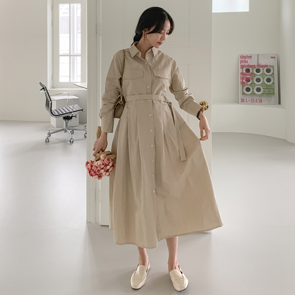 Maternity*Tantan light pleats maternity dress (Belt set)