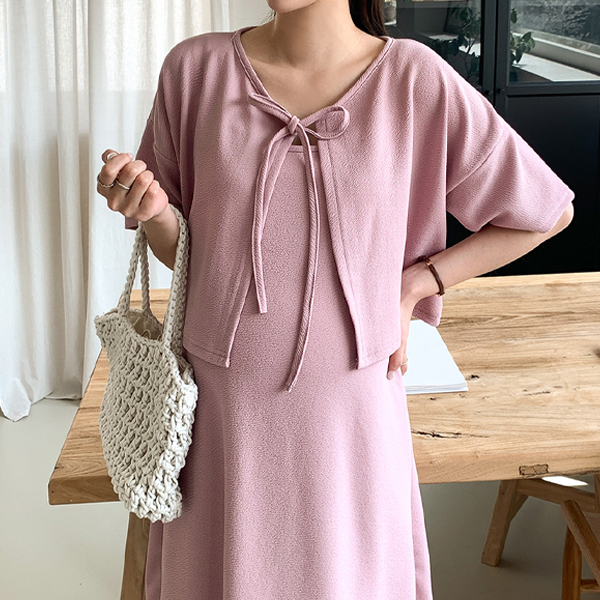 Maternity*Short Sleeve Ribbon Cardigan Set Maternity Dress