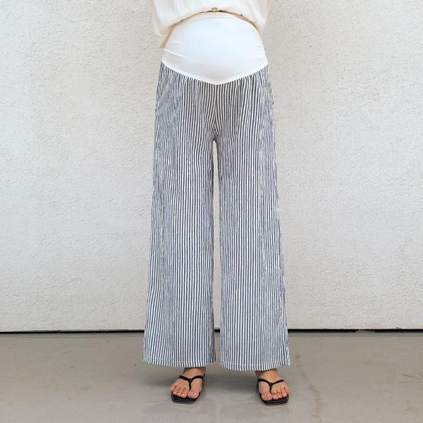 Maternity*Wrinkle Stripe Wide Maternity Pants