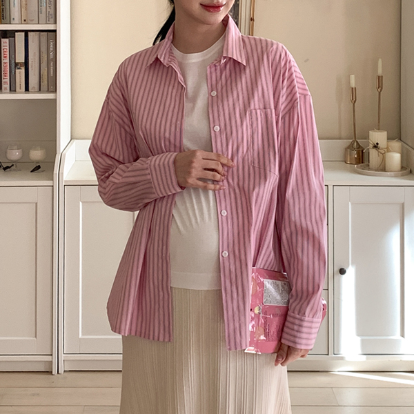 Maternity*Soda Pink Striped shirt