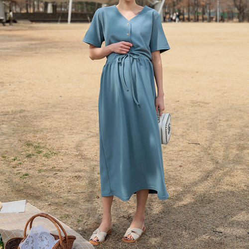 Maternity*Wrinkle-free half button adjustment maternity dress