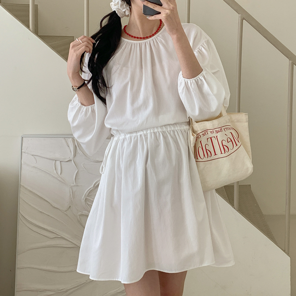 Maternity*Puding shirring string maternity dress