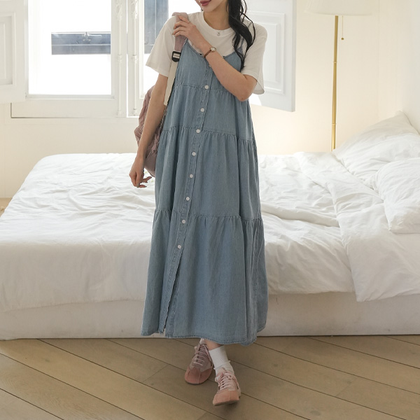 Maternity*Denim Cancan Button Maternity Dress (Nursing Possible)