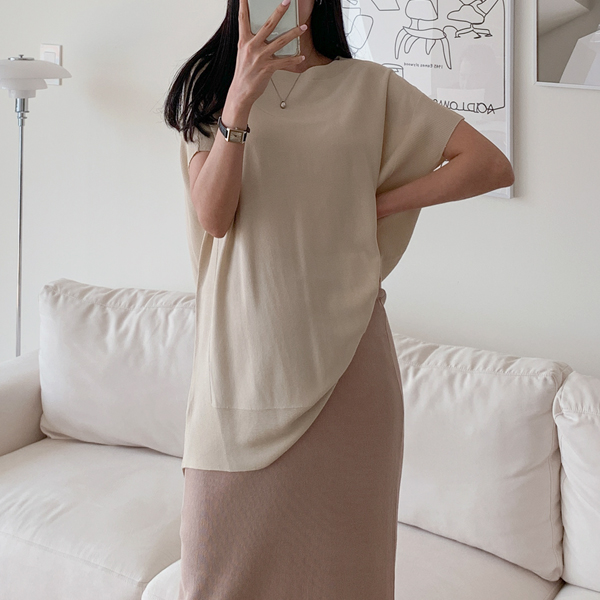 <b>Limited quantity SALE</b><br> Maternity*Coollash Short Sleeve Boat Neck Uneven Knit