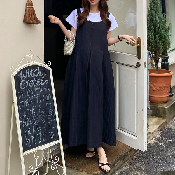 Maternity*Juen Suspender Pleated Maternity Dress